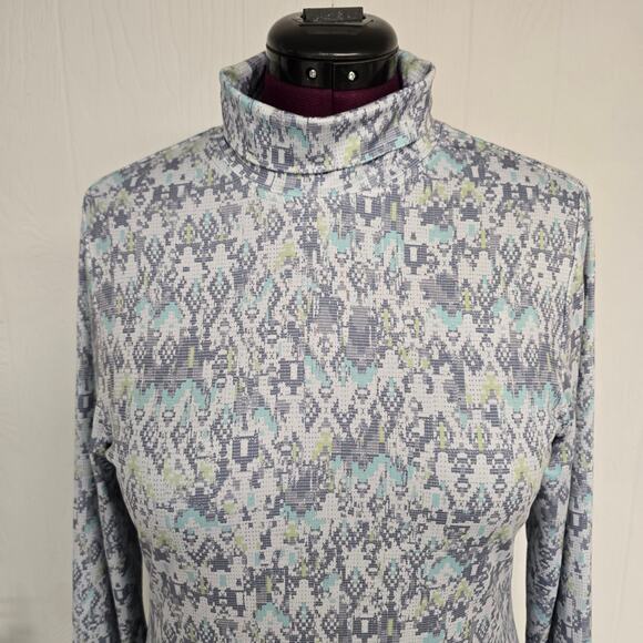 Women's Free Country Blue Geometric Pattern Turtle Neck Athletic Top |Size Large - Picture 3 of 10